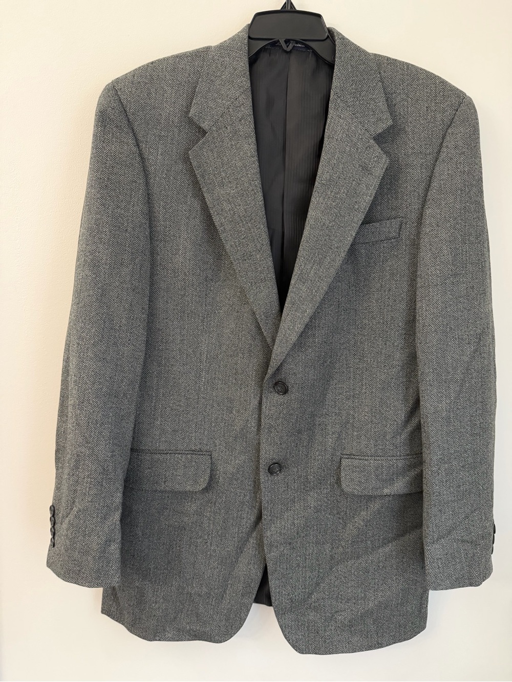 Alan Flusser 40L Gray Herringbone Sport Coat Blazer 95% Lambswool 5% Cashmere Wo